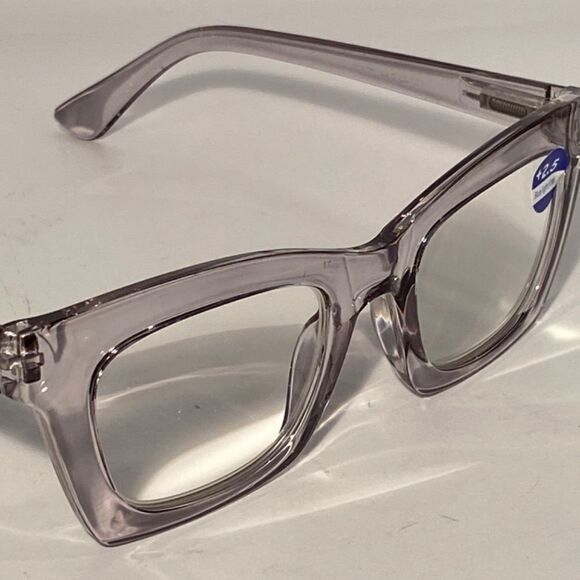 1071 Gretchen Reading Glasses 2.5 Square Clear Gray Frames Oversize NWT - Picture 7 of 9